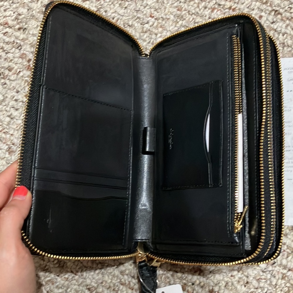 coach Double Zip Travel Wallet In Signature Canvas F23552 Brown and Black - Picture 9 of 15